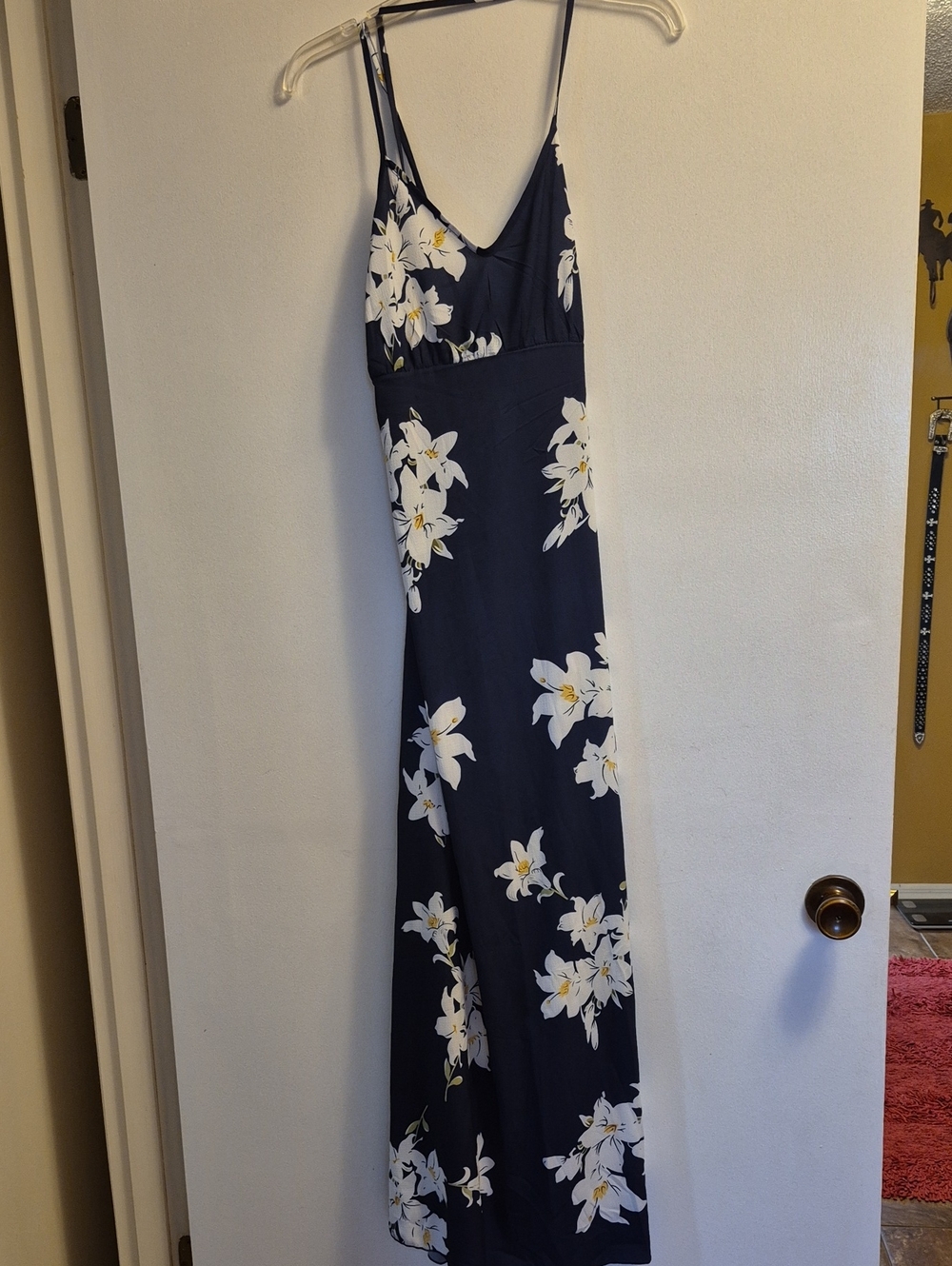 SHEIN Navy & White Floral Spaghetti-Strap Maxi Dress